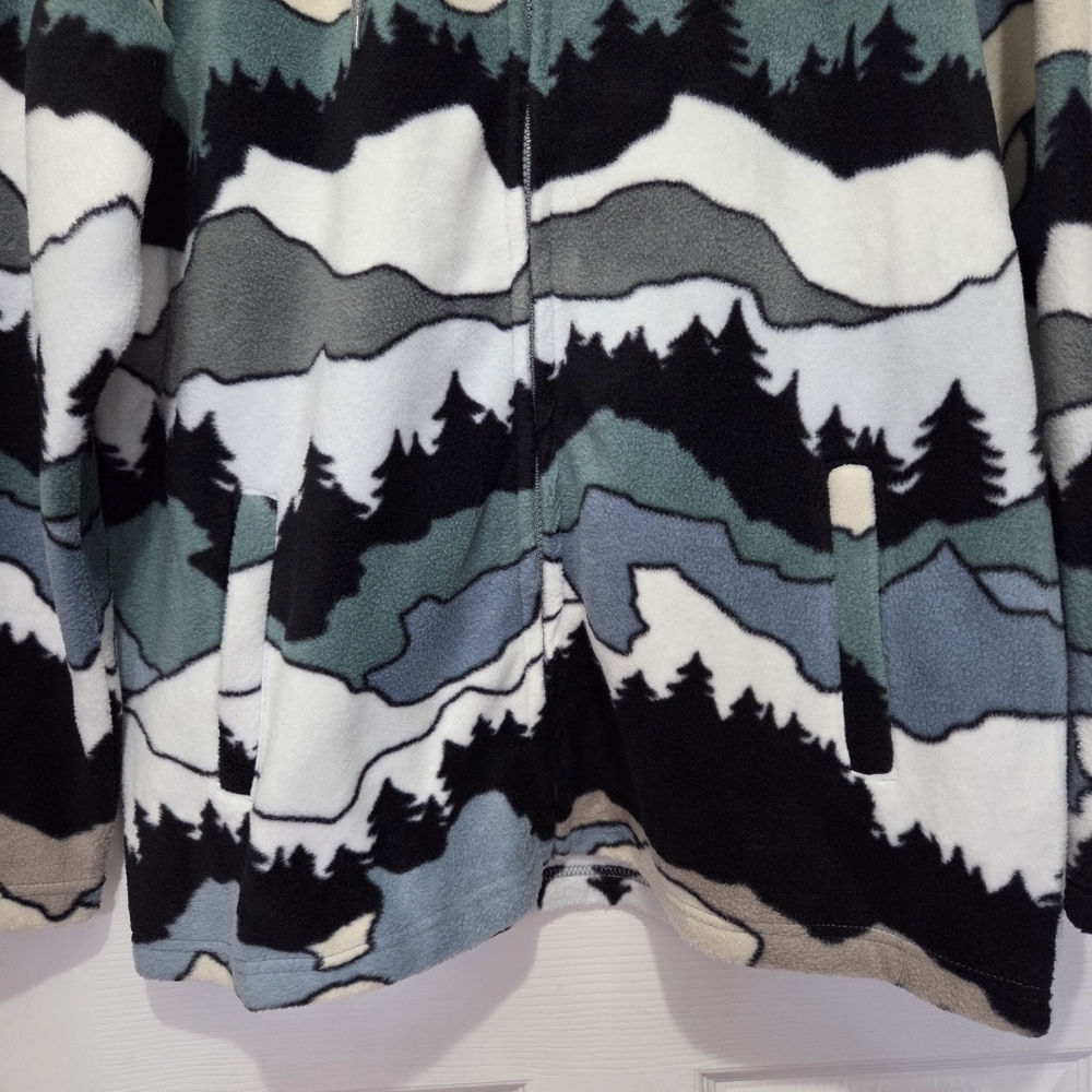 Free Nature Mountain Pattern Full Zip up Polar Fleece Hooded Jacket Size Large - Picture 4 of 13